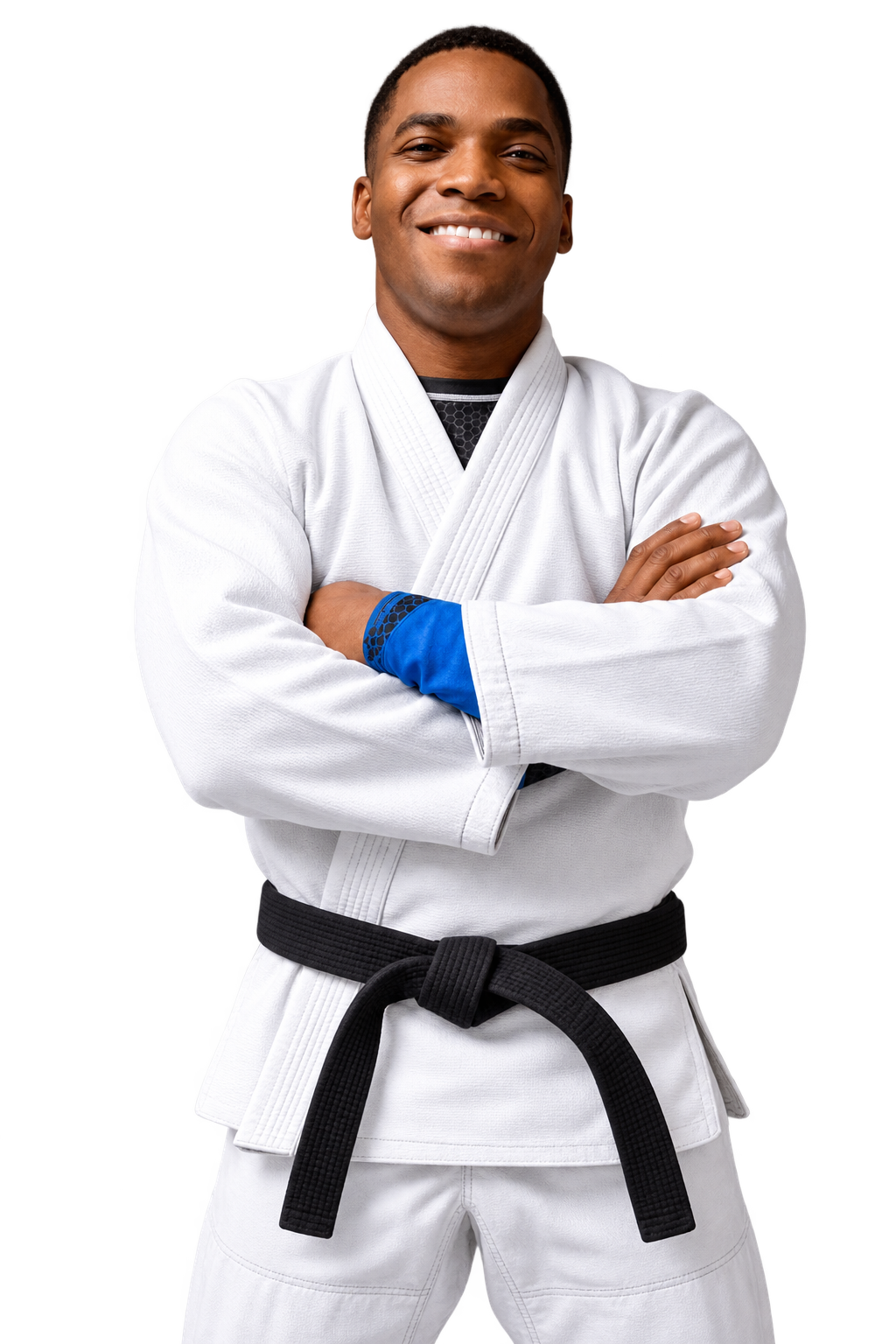 Instrutor de jiu-jitsu com uniforme branco