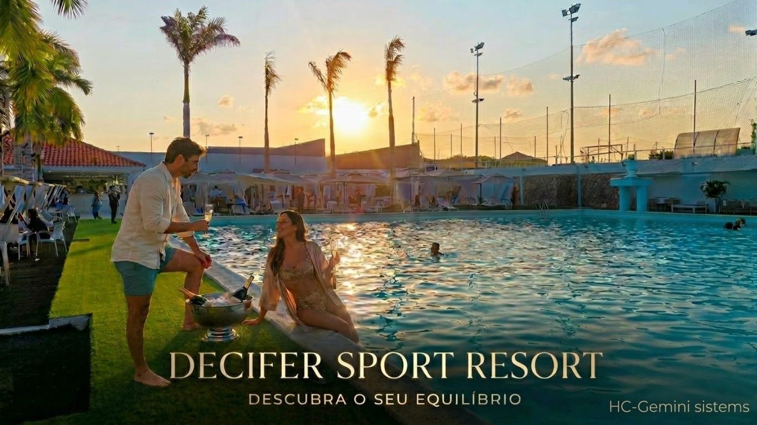 Piscina do DECIFER ao pôr do sol